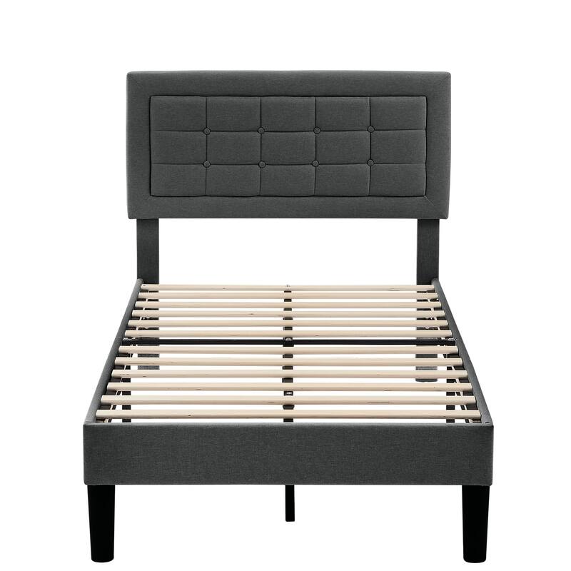 VECELO Tufted Upholstered Kids Bed with Adjustable Headboard,Twin Size Bed Set of 2