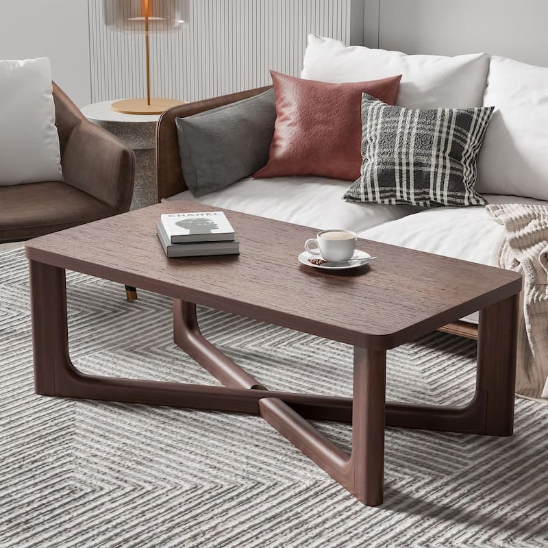 Modern Coffee Table Farmhouse Solid Wood Coffee Table with Cross Sturdy Legs Center Table for Home Office Living Room