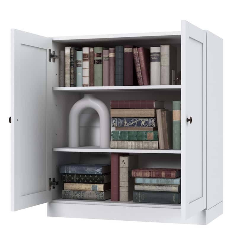 Palace Imports 100% Solid Wood 3-Shelf Bookcase with Shaker Doors and Adjustable Shelves