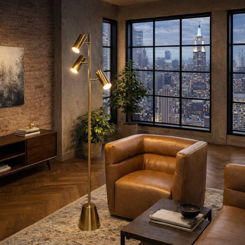 Jena Luxe Gold Triple Spotlight Floor Lamp - Gold