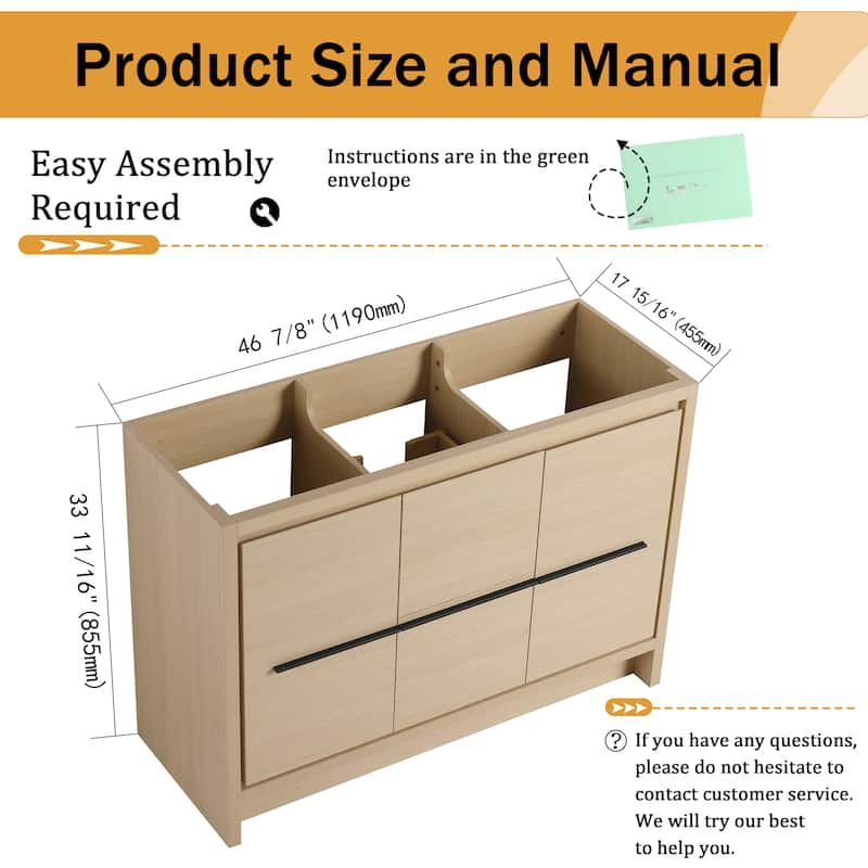 Malwee 24"/30"/36"/48"/60" Bathroom Vanity Without Sink, FreeStanding Vanity Cabinet with Soft Close Door and Drawer