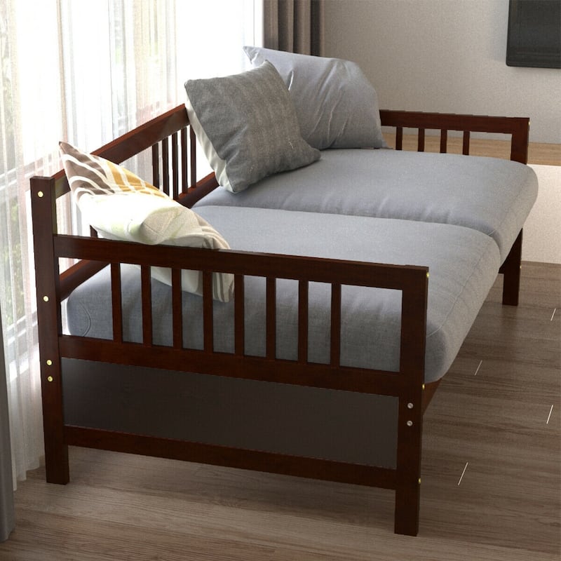 Gymax Twin Size Wooden Slats Daybed Frame Support Platform W/Rails