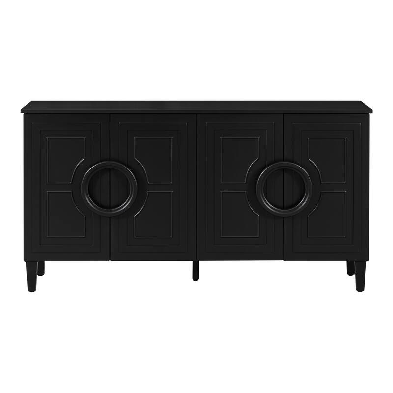 4 Door Entryway Cabinets Buffet Cabinet with 5 Conical Rubber Wood Leg, Storage Cabinet Sideboard with Round Ring Handle