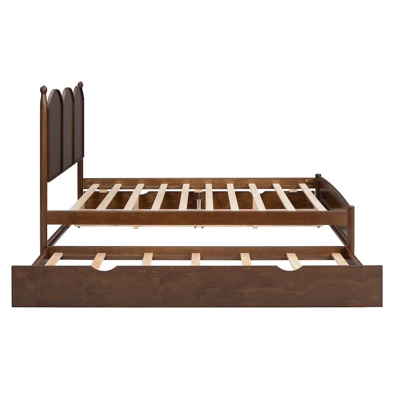Queen Size Wood Platform Bed with 2 Big Drawers and Twin XL Trundle