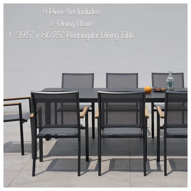 Campania Dark Grey 9-Piece Aluminum Outdoor Dining Set with Ceramic Glass Table Top - N/A