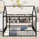 preview thumbnail 49 of 70, Full Size Metal House Bed Frame with Built-In Grid Shelves, Playful Canopy Design and Space-Saving Storage Black - Full