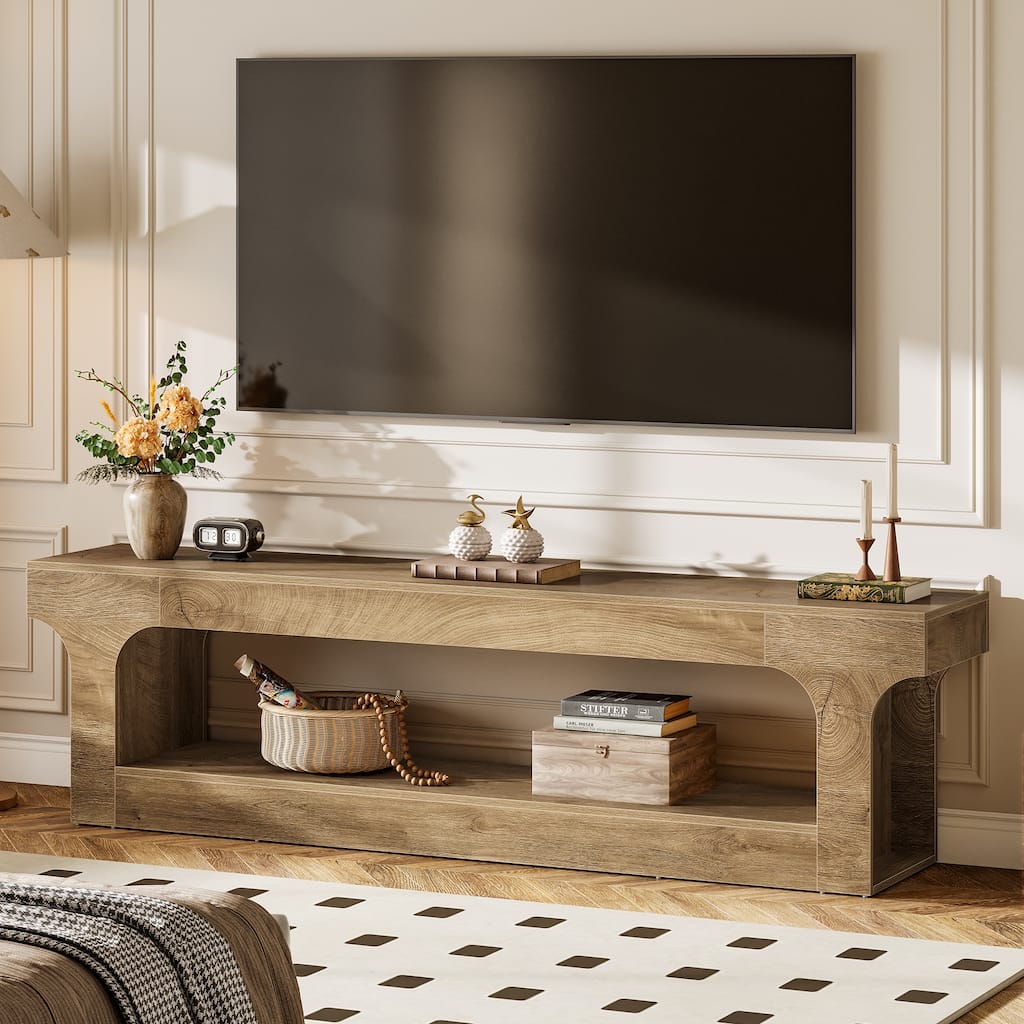 63 Inch Long TV Stand for 55/60/65/75-Inch TVs, 2-tier TV Console - 13.77" D x 63" W x 20.47" H