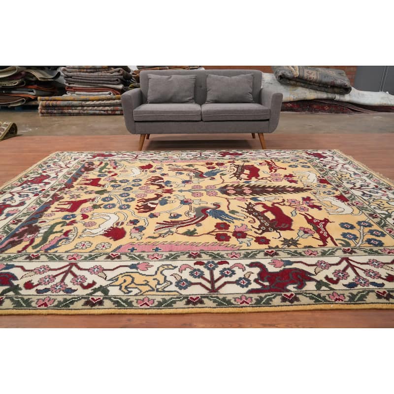 Hand Knotted Oriental 100% Wool Carpet Traditional Floral Yellow & Gold Ziegler Area Rug - 9' 11'' X 8' 0''