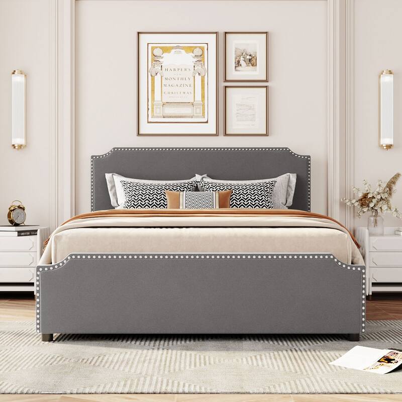 Queen Size Upholstered Platform Bed with 4 Drawers