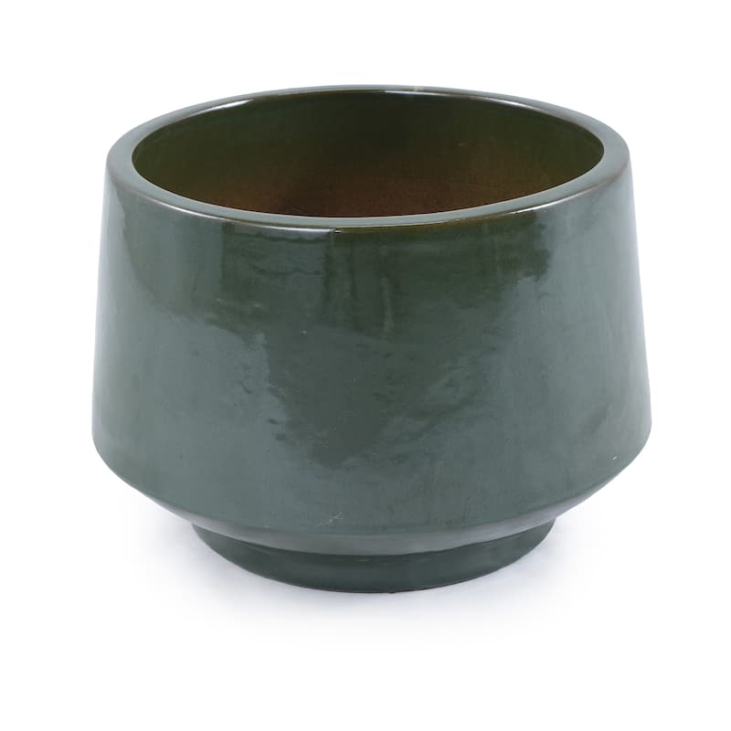 Set of 3 Ceramic Flowerpot, Modern Planter for Patio, Garden, Windowsill - Antique Green