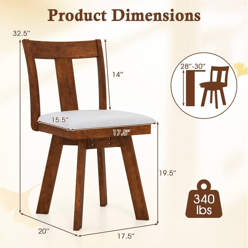 Set of 2 Swivel Dining Room Chairs with Rubber Wood Frame-Walnut - Multi