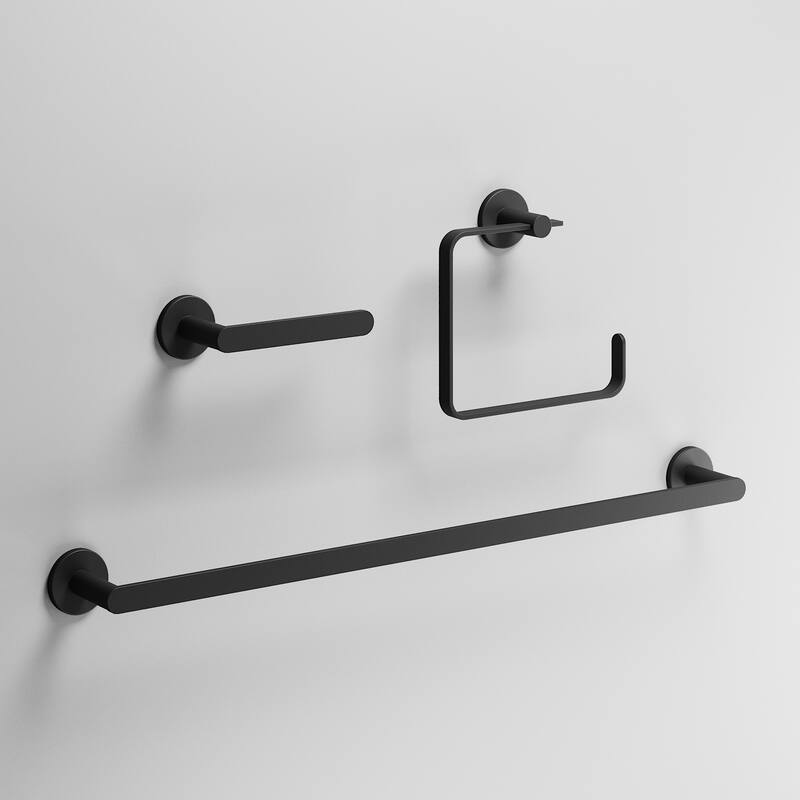 VIGO Arden 3-Piece Bathroom Hardware Accessory Set with 24 in. Towel Bar, Toilet Paper Holder, Hand Towel Holder - Matte Black