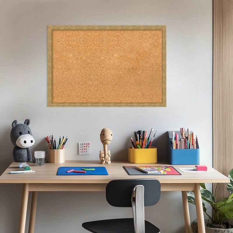Mila Dark Gold Wood Framed Cork Board - Bulletin Board, Organization Board, Pin Board