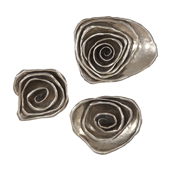 Set of 3 Silver Floral Spiral Metal Hanging Wall Decor 14" - N/A