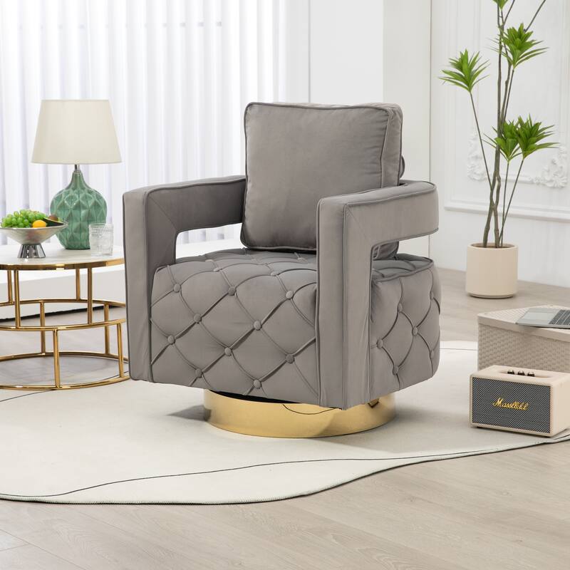 Mid Century 360° Swivel Tufted Accent Armchairs with Velvet Upholstered