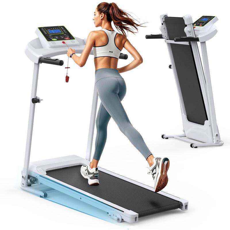 Folding Electric Treadmill w12 Programs, 3 Incline, Heart Rate Monitor, Bluetooth, Jogging Treadmill Compact Running Machine - White