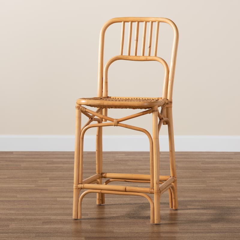Ivora Modern Bohemian Natural Brown Rattan Counter Stool
