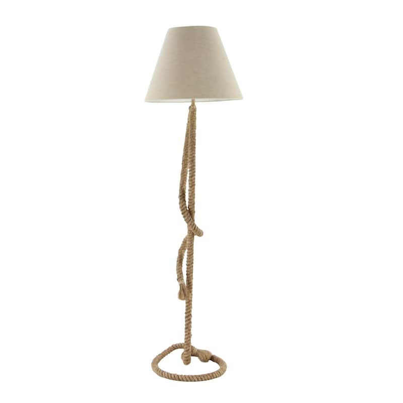Brown Jute Rope Twisted Rope Room Floor or Table Lamp with Cream Linen Shade