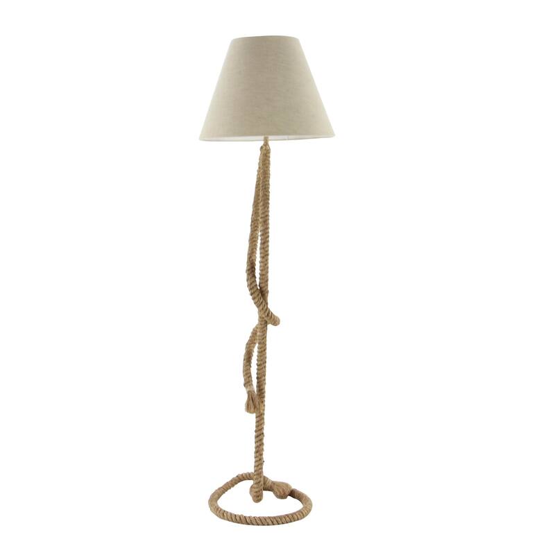 Jute Rope Twisted Rope Floor Lamp with Cream Linen Shade - Brown - Roche River Decor
