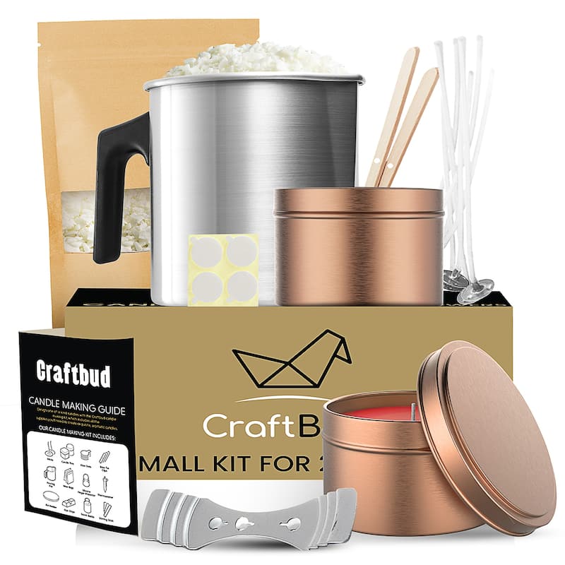 CraftBud Soy Candle Making Kit - Natural Soy Wax, Tins, Melting Pot, Cotton Wicks, Metal Centering Tool, Wick Stickers, and More - Multi