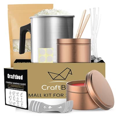 CraftBud Soy Candle Making Kit - Natural Soy Wax, Tins, Melting Pot, Cotton Wicks, Metal Centering Tool, Wick Stickers, and More