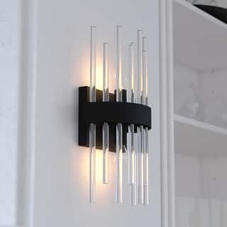 Delevan 2-Light 7.25 in. Black Contemporary Wall Sconce, Clear Glass Shade, Dimmable, LED Compatible, Bathroom Fixture