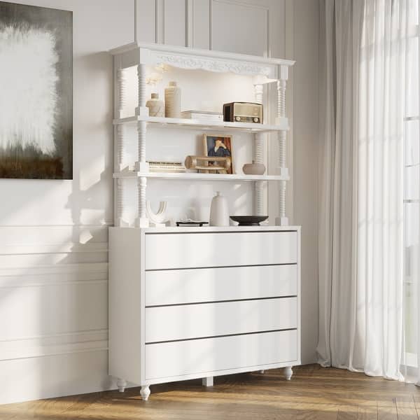 dresser with hutch Scalloped Edge Kitchen brown maple Webb-Dresser-w-Mirrored-Hutch-BR1