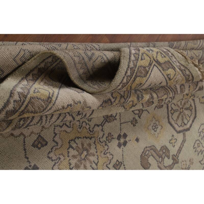 Green Floral Oushak Indian Area Rug Hand-Knotted Wool Carpet - 9'0" x 12'2"