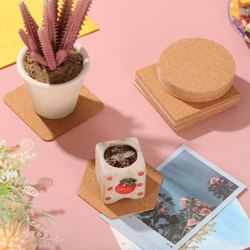 50pcs Self Adhesive Cork Coasters Cork Mats Cork, Circle - Wood