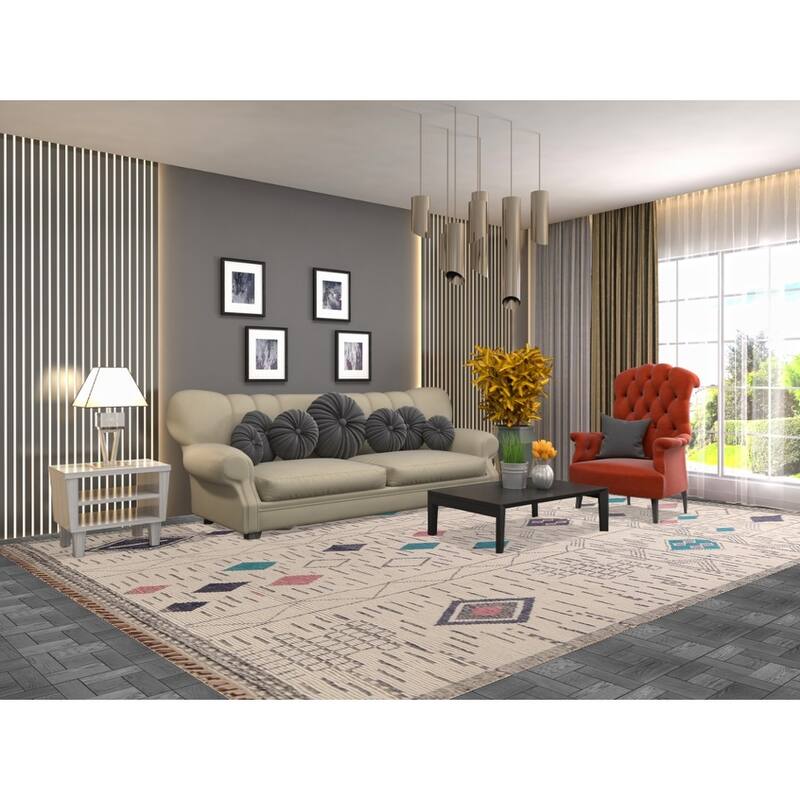 All-Over Geometric Moroccan Oriental Area Rug Handmade Wool Carpet - 8'9"x 13'1"