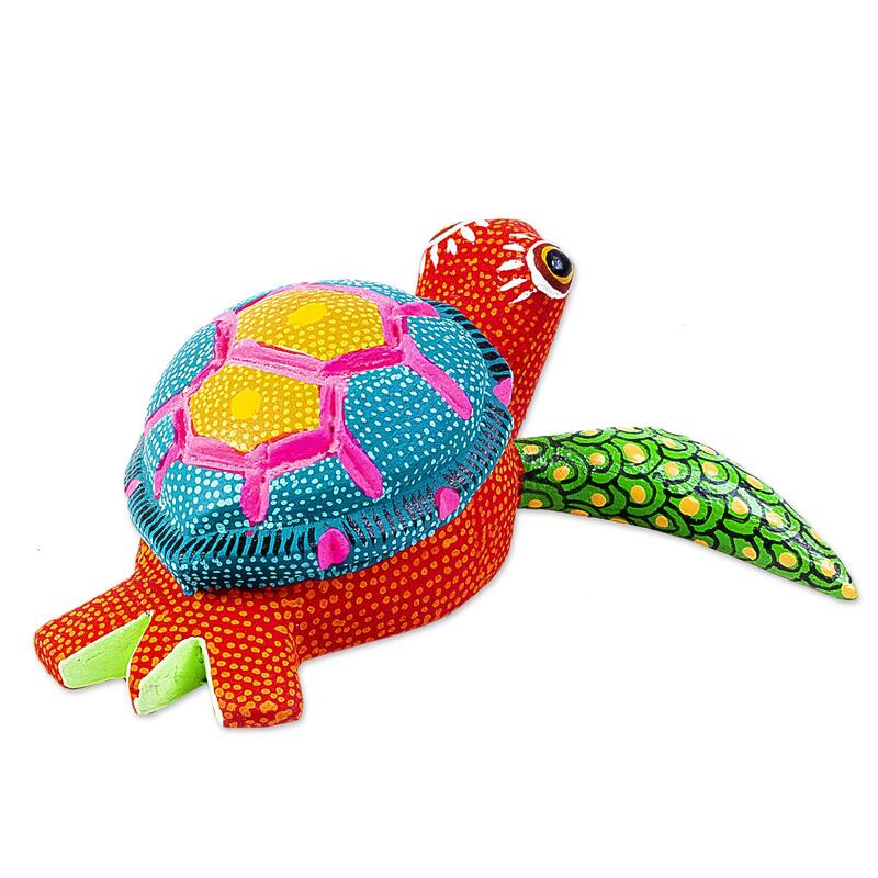 Novica Handmade Orange Turtle Wood Alebrije Figurine