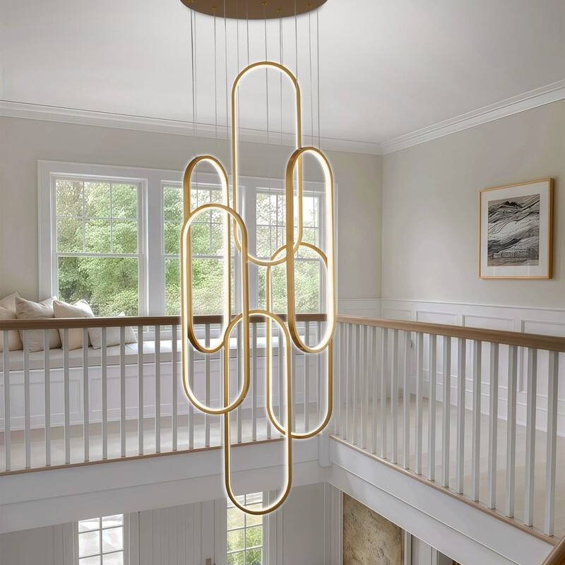 6 Rings Modern Chandelier Dimmable LED Living Room Foyer Chandelier Lighting Fixture High Ceiling Pendant Light Fixture