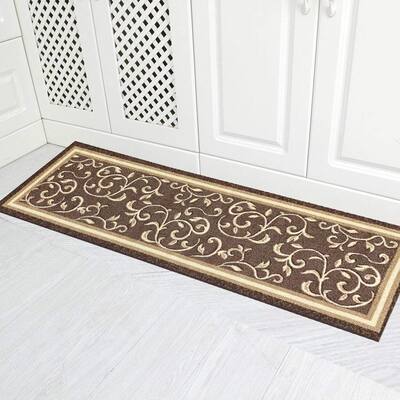 Gloria Floral Design Non-Slip Rubber Back Kitchen and Hallway Rug