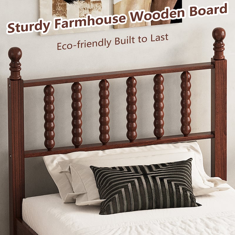 Twin/Full/Queen/King Retro Style Wood Platform Bed with Gourd Headboard and Wooden Slat Support