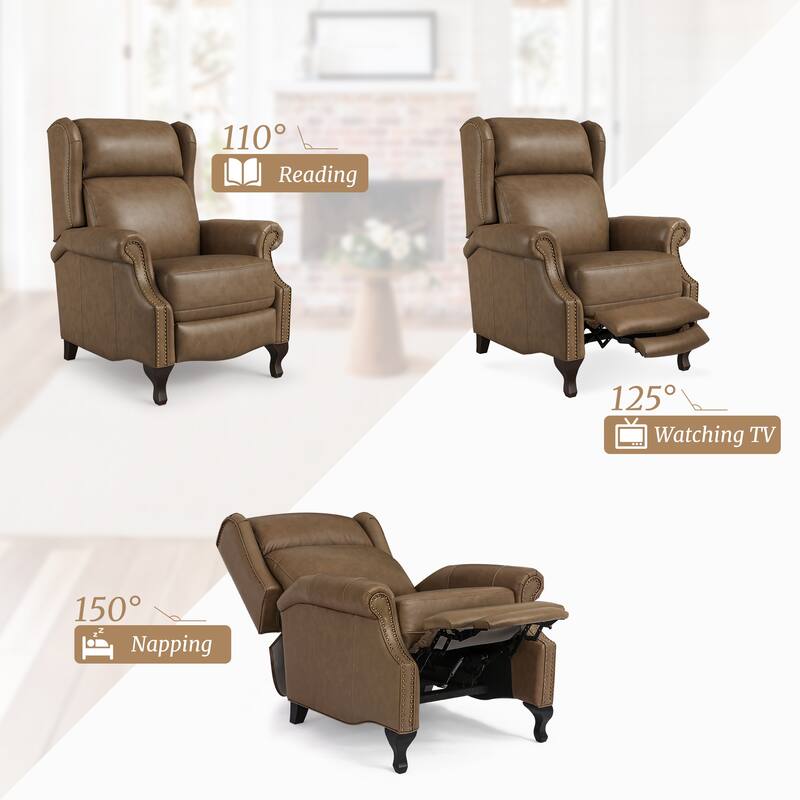 29.5-Inch Modern Recliner Chair,Genuine Leather Recliner With Comfortable Arms And Single Chair For Living Room,Beige/Blue/Brown