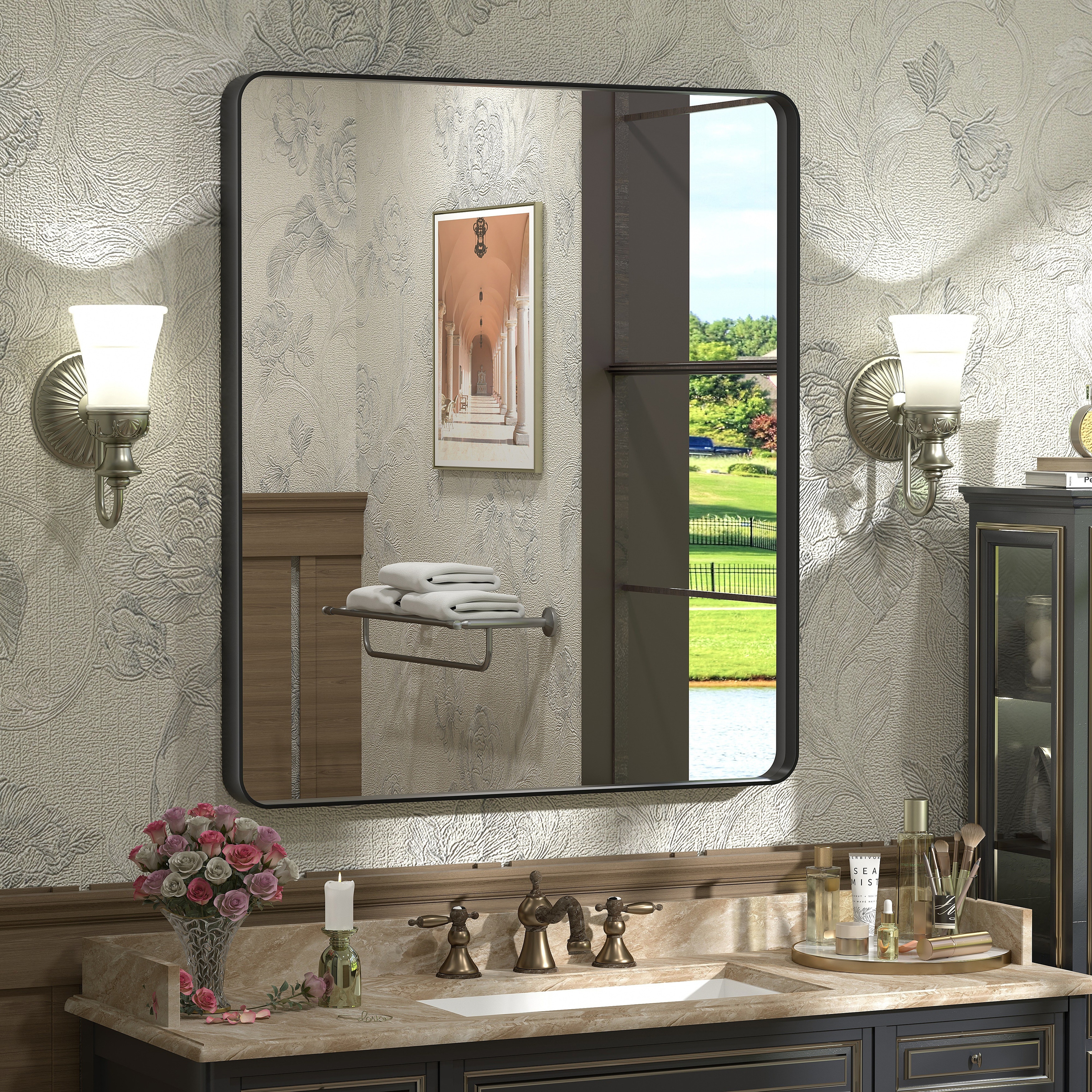 Aluminum Alloy Framed French Cleat Mounted Tempered Glass Wall Vanity Mirror