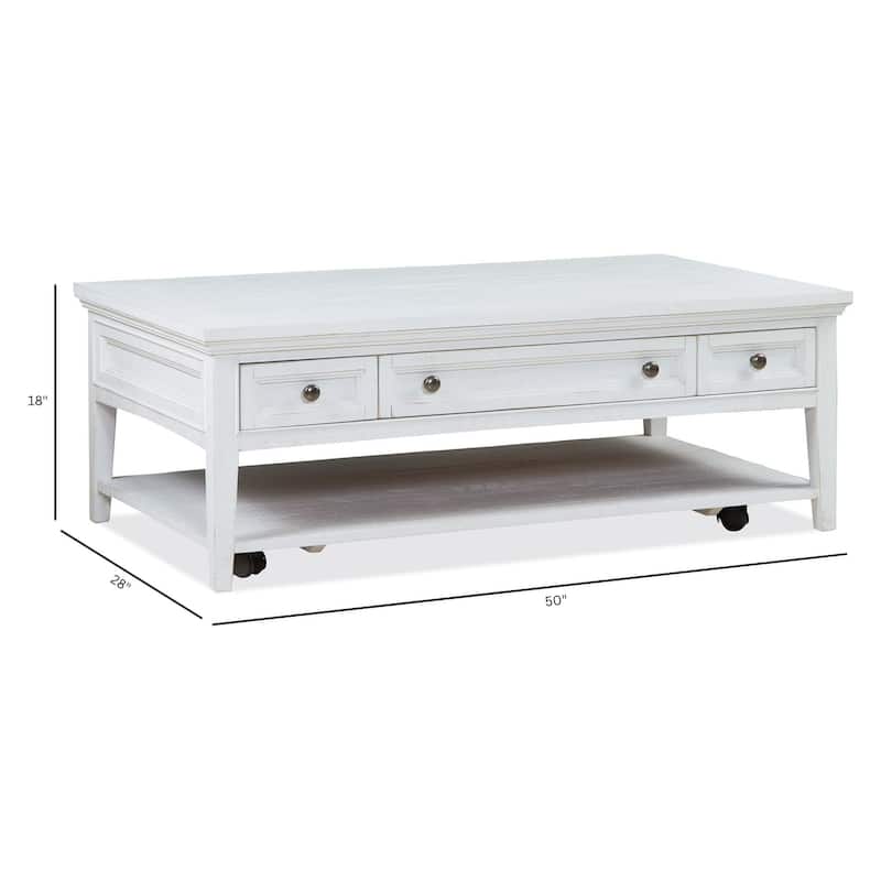 Magnussen Home Heron Cove Chalk White Rectangular Cocktail Table with Casters - 50''W x 28''D x 18''H