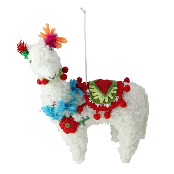 7 Bohemian Multicolor Plush Llama With Flowers Christmas Ornament