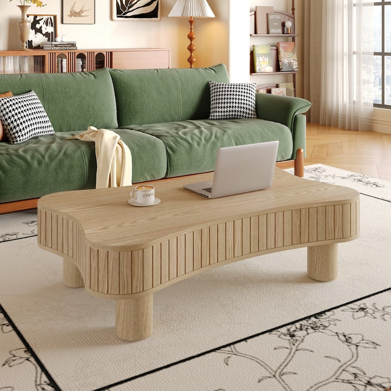 Lift Top Coffee Table for Living Room 42" - Fluted Panel Hidden Storage - Off-White