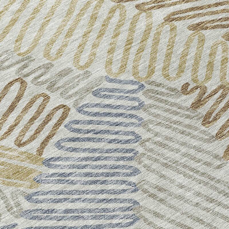 Machine Washable Indoor/ Outdoor Chantille Contemporary Squiggles Rug