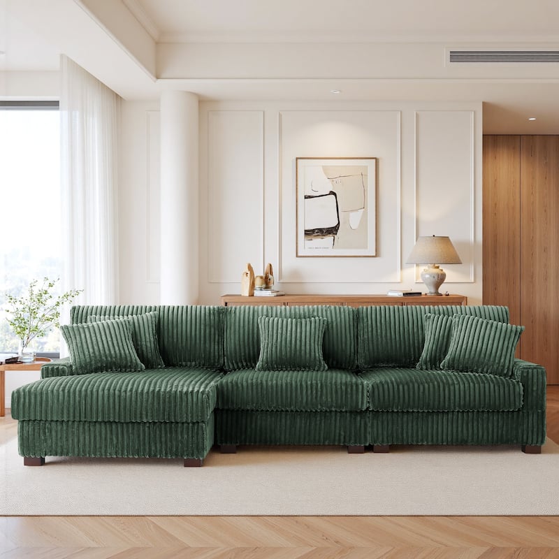UIXE Upholstered Plush Velvet L Shaped Couch Modular Sofa - Green-L Shape - Left Facing