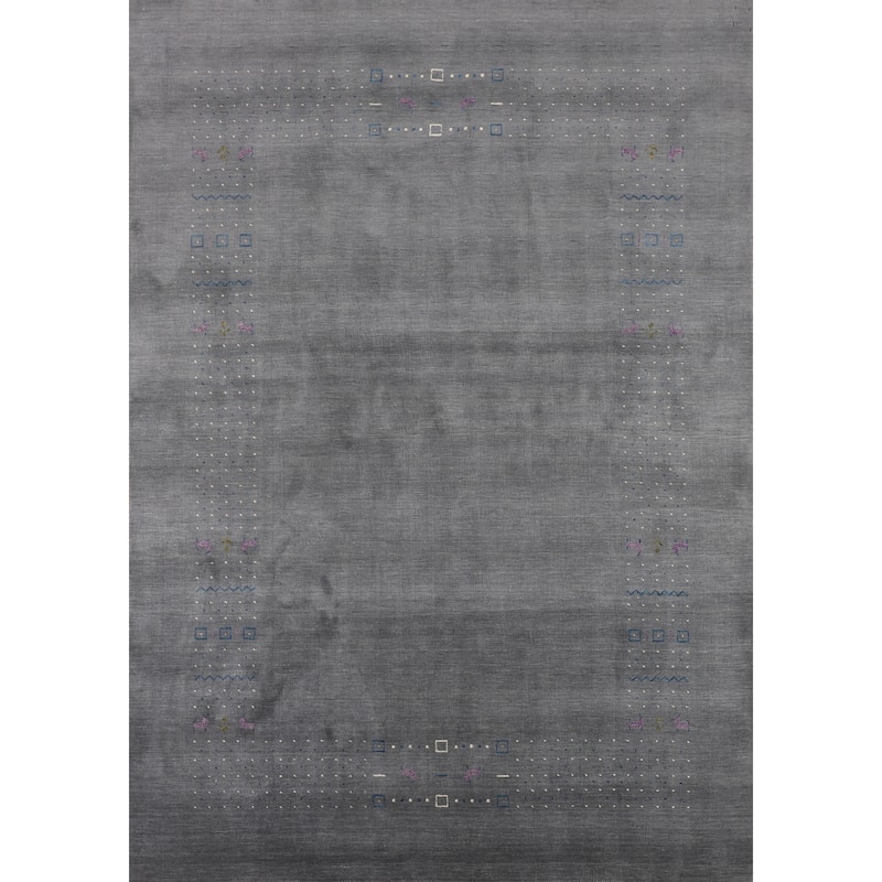 Tribal Gray Gabbeh Indian Area Rug Hand-Knotted Wool Carpet - 8'2" X 10'0"