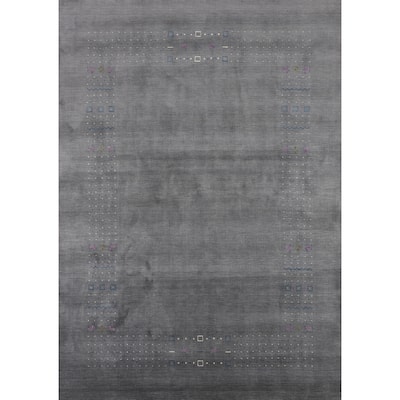 Tribal Gray Gabbeh Indian Area Rug Hand-Knotted Wool Carpet - 8'2" X 10'0"