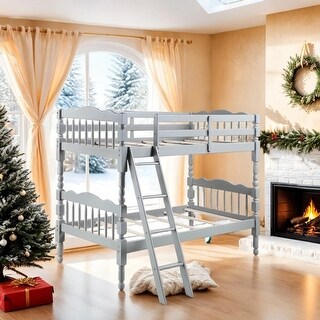 Convertible Twin Bunk Bed with Ladder & Guard-Rail, Grey