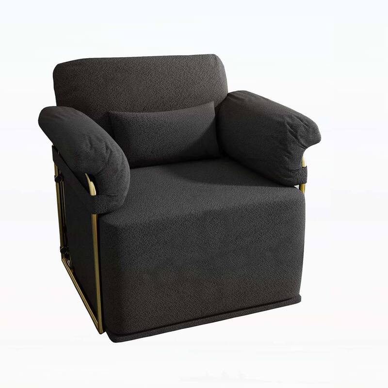 360 Degree Upholstered Armchair with Gold Metal Legs for Comfortable Reading and Relaxation - Black