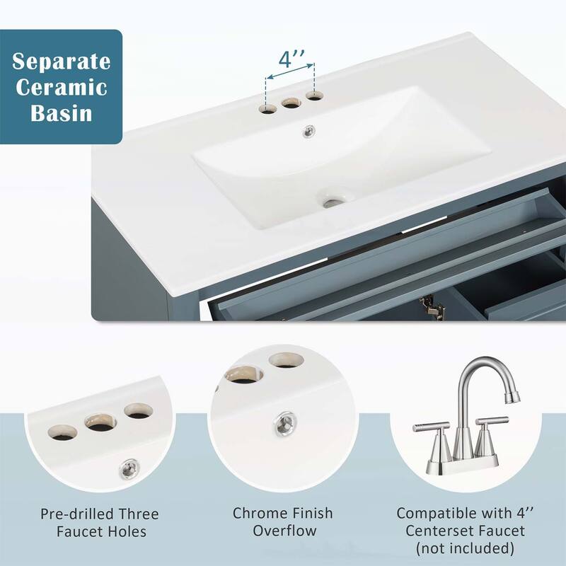 Freestanding Vanity Set with Flip-Out Drawer,3 Drawers,2 Soft-Close Doors