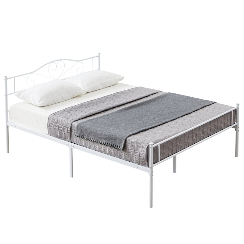 Javlergo Queen Size Metal Platform Bed Frame with Headboard and Footboard, White