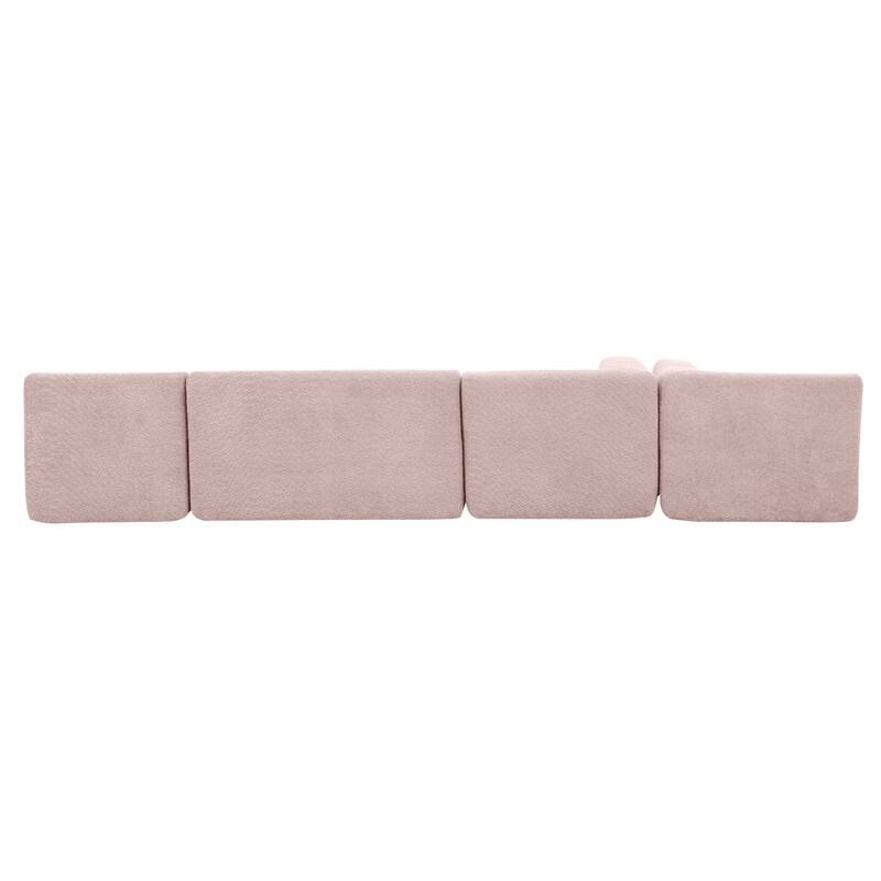 Free Combination Upholstered Sectional Sofa, Sofa Set with Curved Chaise Lounge, Large Floor Couch with Pillows