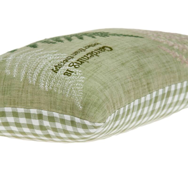 Embroidered Fern Rectangular Cotton Throw Pillow - 20" - Green and Beige