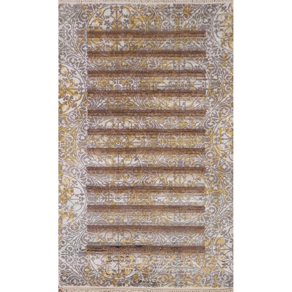 Striped Indo Abstract Oriental Accent Rug Handmade Wool Carpet - 2'8"x 4'10"
